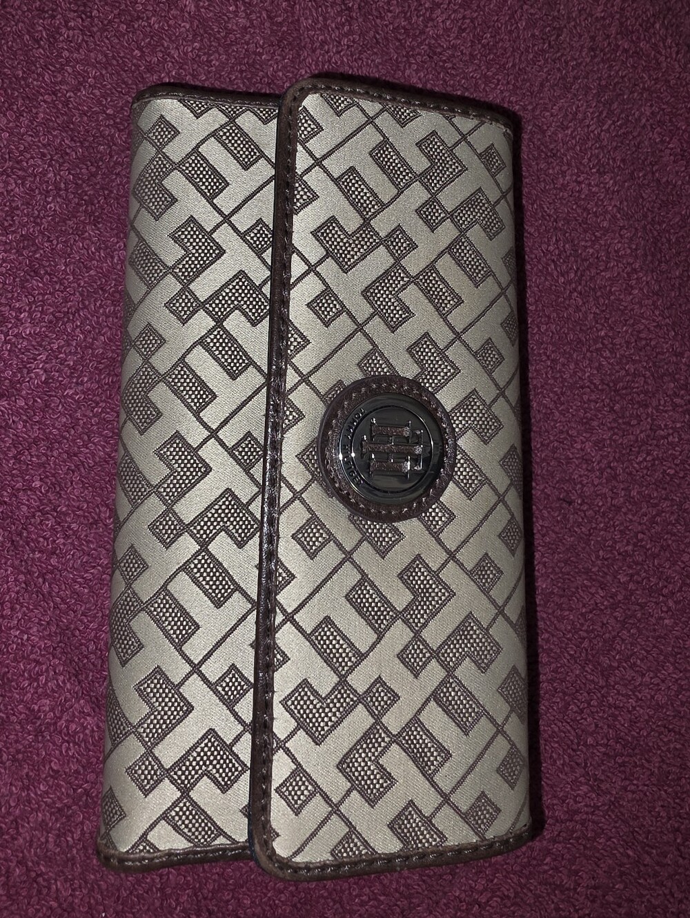 Tommy Hilfiger Beige and Brown Monogram Trifold Wallet
